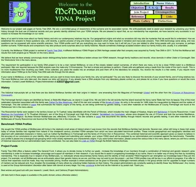 Complete original McManus YDNA homepage, captured from mexlist.com on 2 October 2026